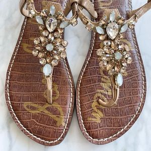 Sam Edelman Almond Grayson Flower Gems Embellished Flat Thong Sandals 6.5